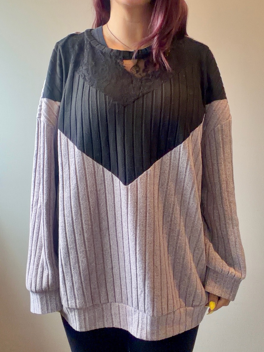 Shein Curve 4XL Light Purple Sweater‎ Black Lace on Top Womens Blouse